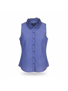 Banana Republic Womens Blue Sleeveless Lace-Collar Button Down Blouse Size 4